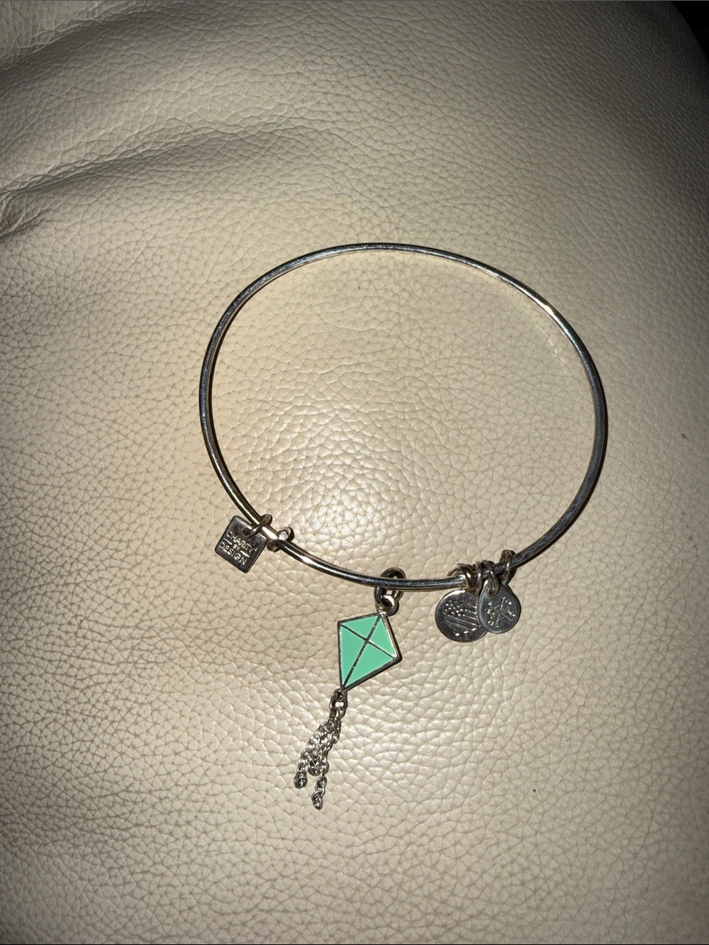 Alex and Ani Silver-Tone Bangle with Mint Green Kite Charm